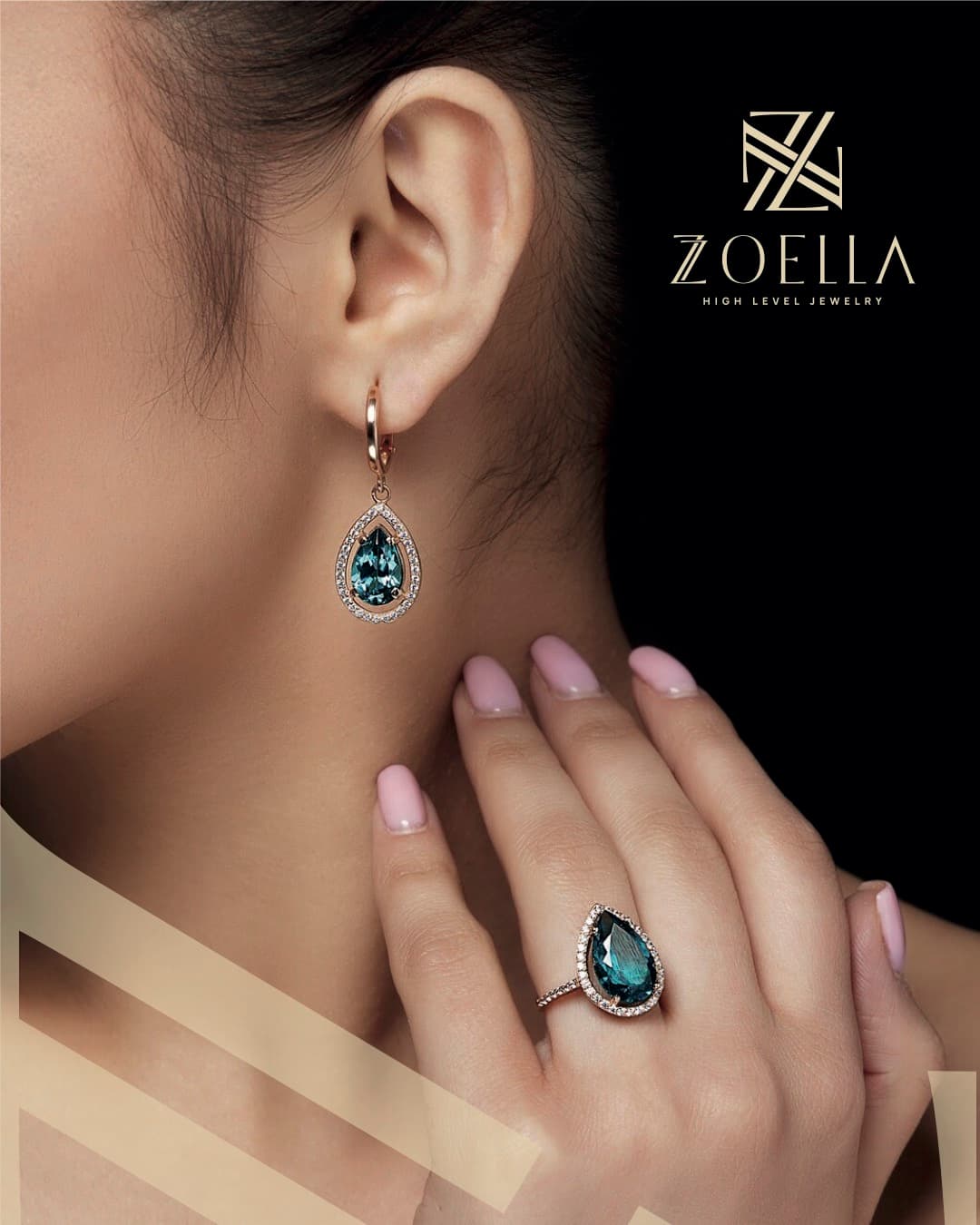 ZOELLA teardrop earrings and ring with blue gemstones
